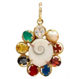 Navratna/Navratan Pendant With Gomti Chakra In The Centre For Health,Wealth & Good Fortune (1 Pc) Gold-plated Crystal Metal Pendant Navratna/Navratan Pendant With Gomti Chakra In The Centre For Health,Wealth & Good Fortune (1 Pc) Gold-plated Crystal Metal Pendant