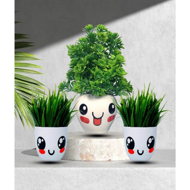 Neki Wild Plant Green Artificial Plants Bunch Plastic - Pack of 3