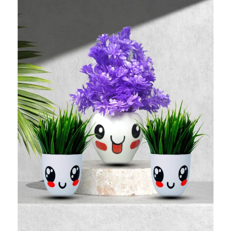 Neki Wild Plant Purple Artificial Plants Bunch Plastic - Pack of 3