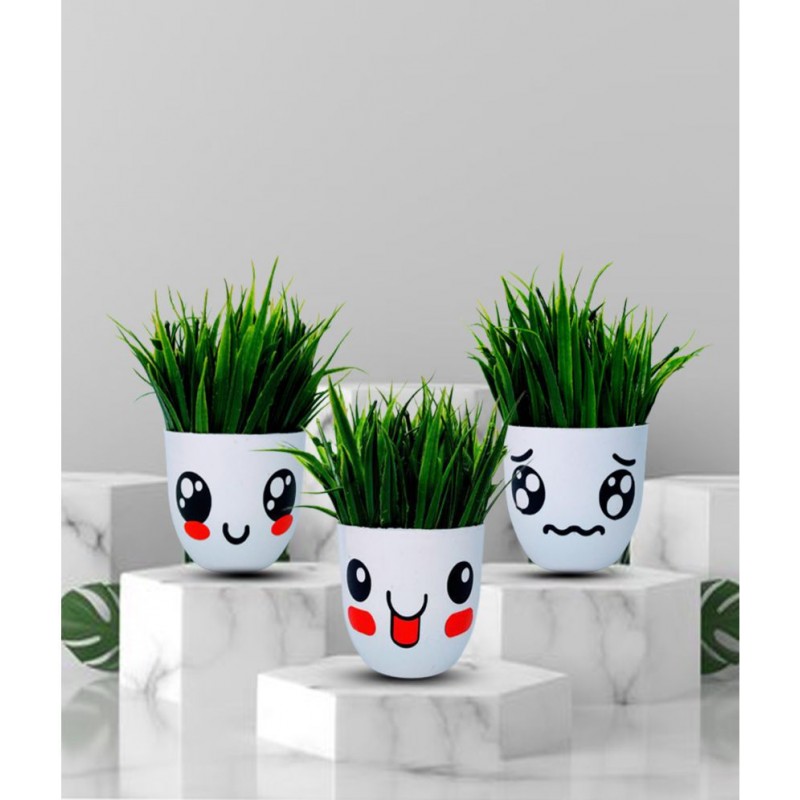 Neki wild Green Artificial Plants Bunch Plastic - Pack of 3