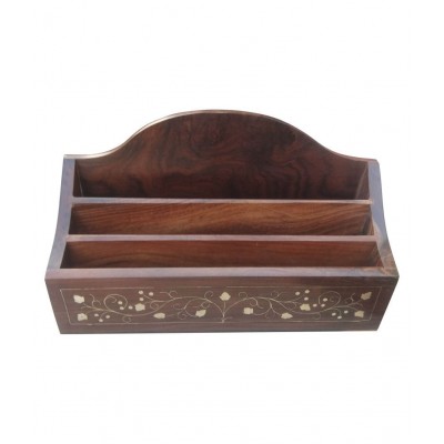 New Era Wood carving Art Brown Wood Table Organiser - Pack of 1