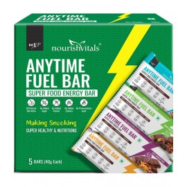 NourishVitals Anytime Fuel Dates Bar Super Food Energy Bar, 100% Natural, No Added Sugar, No Preservatives, No Added Flavors, 5 Assorted Bars x 40g Each