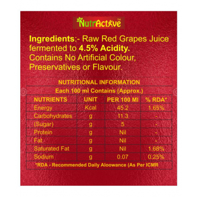 NutrActive Black Grapes Vinegar 500 ml Fruit Single Pack