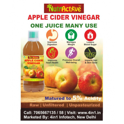 NutrActive Natural Apple Cider Vinegar for Heart Health, 500 ml Fruit Single Pack