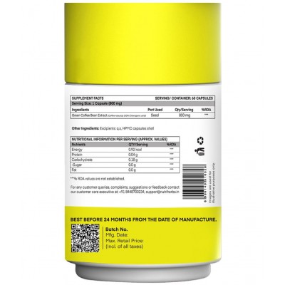 Nutriherbs Green Coffee Bean Herbs Natural Weight Loss Supplement 800Mg (50% Cga) - 60 Capsules Pack Of 1