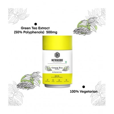 Nutriherbs Green Tea Extract 500mg Antioxidant Supplement -  60 Capsules | For Weight Management