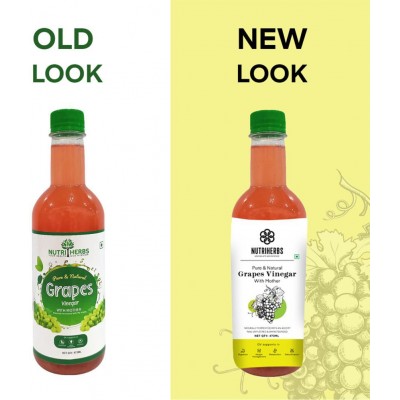 Nutriherbs Organic Grapes Cider Vinegar With Mother - 473ml | Improves Metabolism Helps In Digestion For Men & Women
