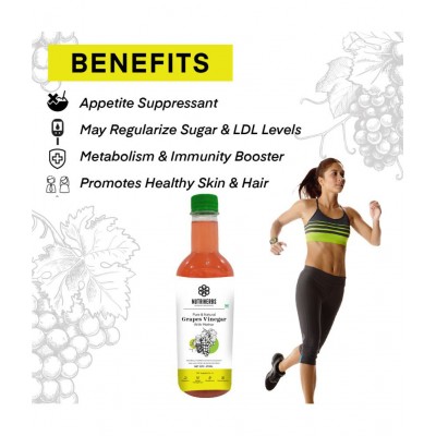 Nutriherbs Organic Grapes Cider Vinegar With Mother - 473ml | Improves Metabolism Helps In Digestion For Men & Women