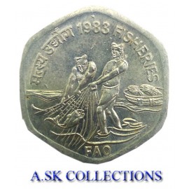 OLD 20 PAISE COIN 1983 FISHERIES VERY GOOD CONDITION