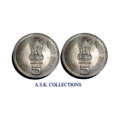 OLD 5 RUPEE COMBO 2 COINS INDIRA NEHRU COPPER_NICKEL SET