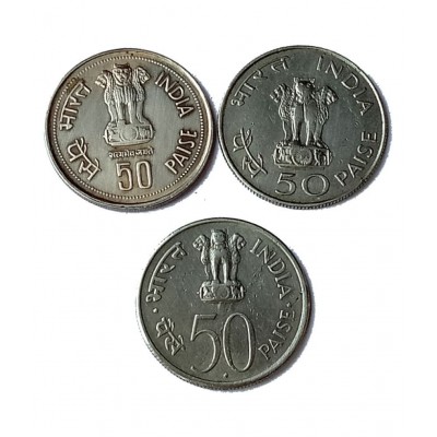 OLD 50 PAISE JAWAHARLAL, INDIRA AND GANDHIJI 3 COINS SET