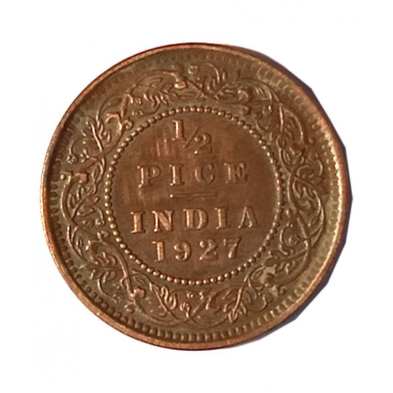 OLD RARE 1/2 PICE YEAR 1927 GEORGE V KING EMPEROR RARE COIN
