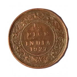 OLD RARE 1/2 PICE YEAR 1927 GEORGE V KING EMPEROR RARE COIN
