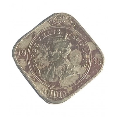OLD RARE 2 ANNAS YEAR 1935 GEORGE V KING EMPEROR COIN