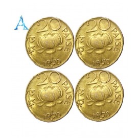OLD RARE 20 PAISE LOTUS 4 COINS SET YEAR 1968, 69, 70, 71