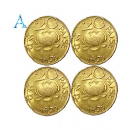 OLD RARE 20 PAISE LOTUS 4 COINS SET YEAR 1970 A