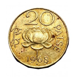 OLD RARE 20 PAISE LOTUS COIN YEAR 1968 FOR COLLECTION