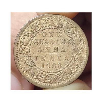 OLD RARE ONE QUARTER ANNA YEAR 1908 COIN edward KING
