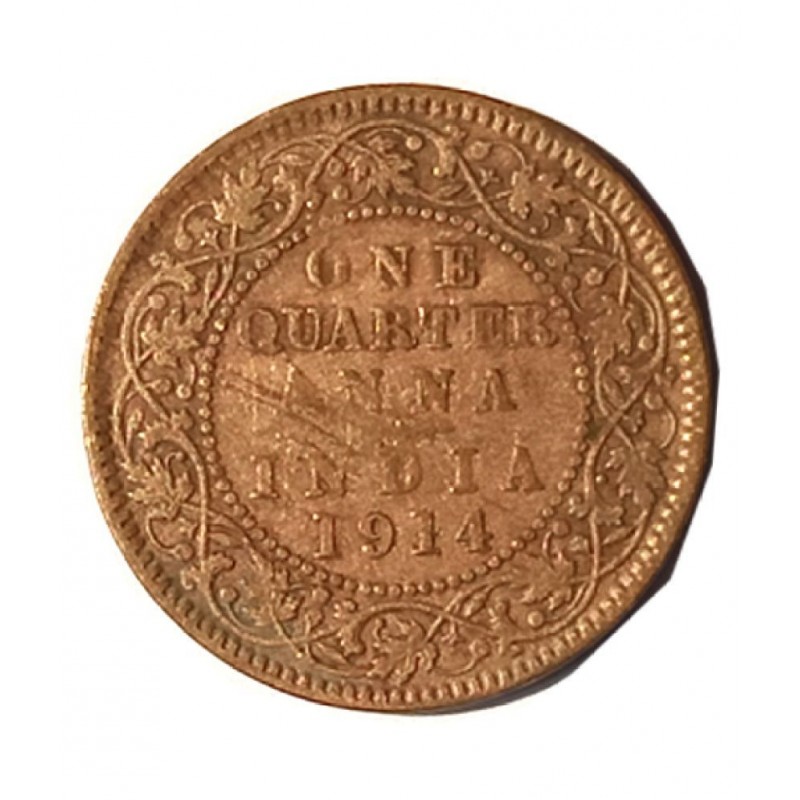 OLD RARE ONE QUARTER ANNA YEAR 1914 GEORGE V KING EMPEROR COIN
