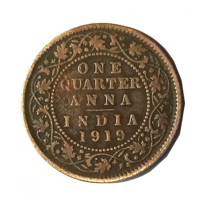OLD RARE ONE QUARTER ANNA YEAR 1919 GEORGE V KING EMPEROR