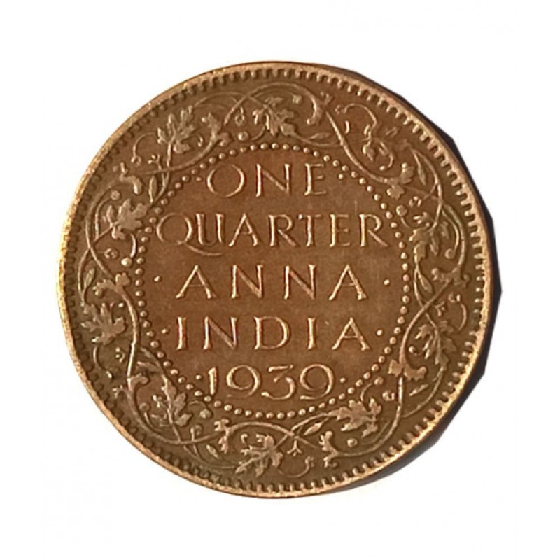 OLD RARE ONE QUARTER ANNA YEAR 1939 GEORGE VI KING EMPEROR