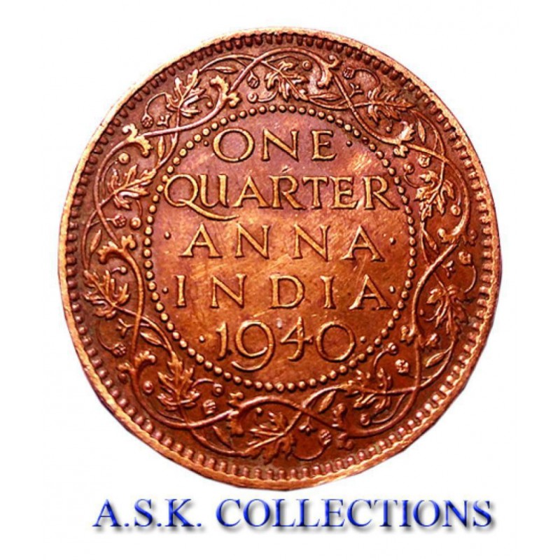 OLD RARE ONE QUARTER ANNA YEAR 1940 GEORGE VI KING EMPEROR