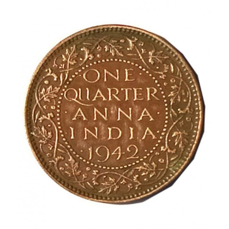 ONE QUARTER ANNA YEAR 1942 GEORGE VI KING