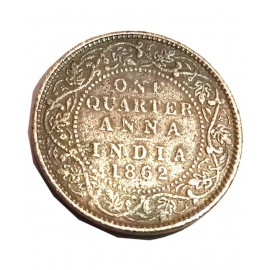 Old One Quarter Anna Year 1862 Coin Victoriya queen