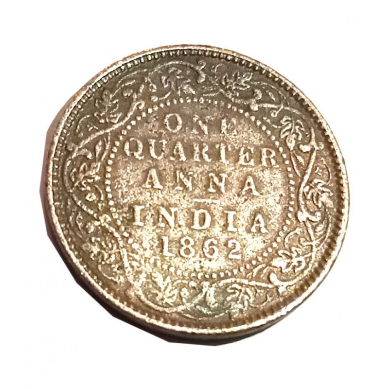 Old One Quarter Anna Year 1862 Coin Victoriya queen