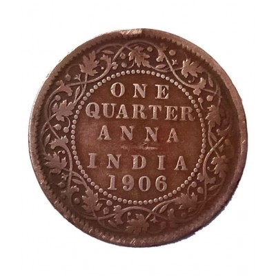 Old Rare One Quarter Anna Year 1906 (BRONZE) COIN