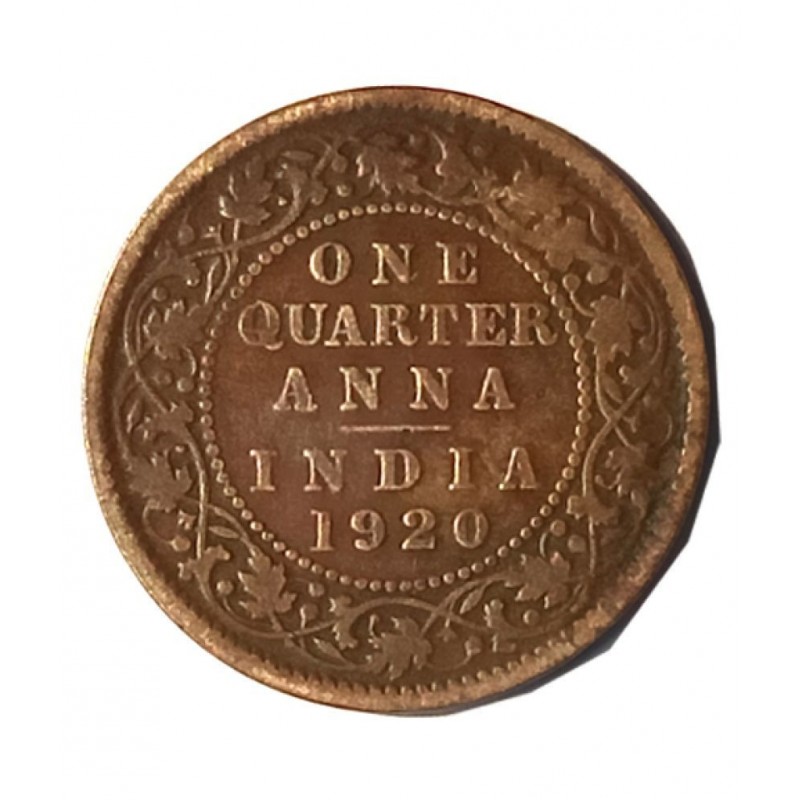 Old Rare One Quarter Anna Year 1920 George V King Emperor Coin