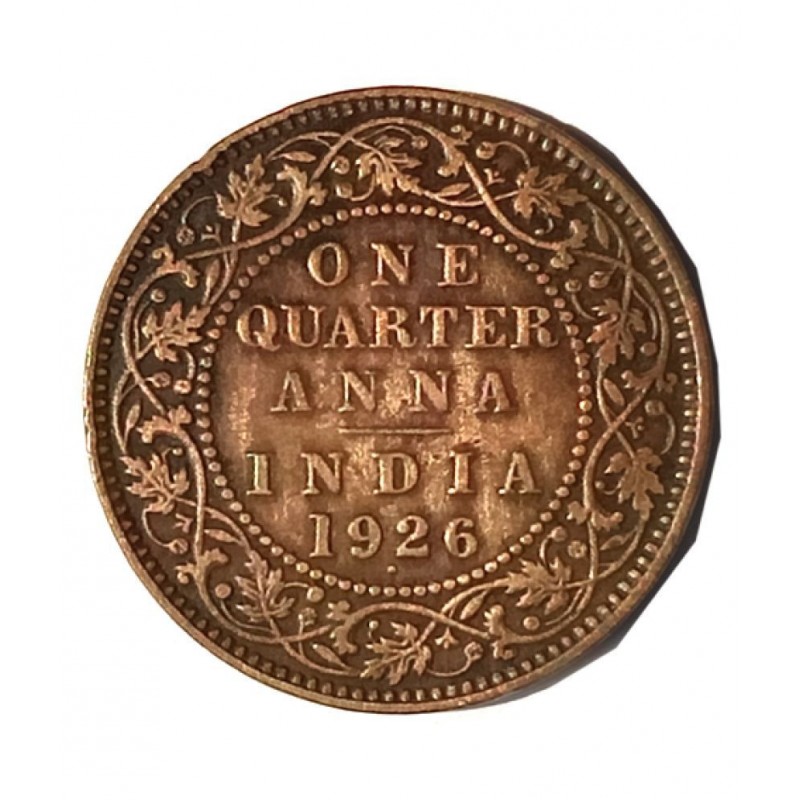 Old Rare One Quarter Anna Year 1926 George V King Emperor Coin