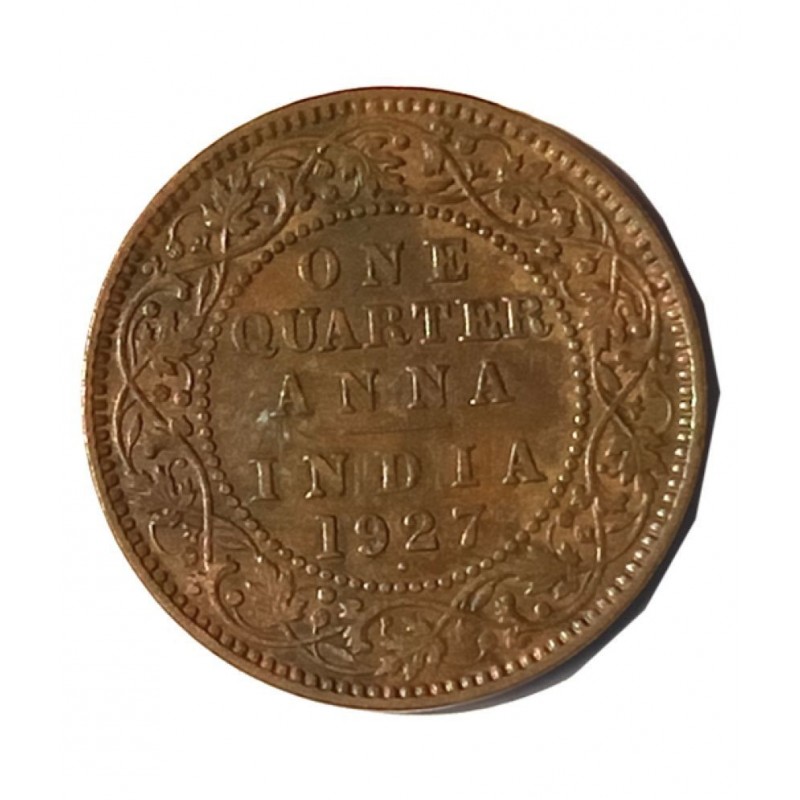 Old Rare One Quarter Anna Year 1927 George V King Emperor Coin