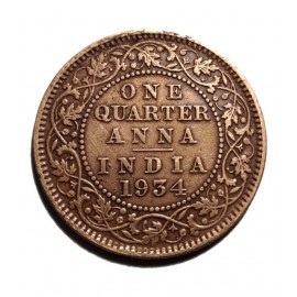 Old Rare One Quarter Anna Year 1934 George V King Emperor Coin Old Rare One Quarter Anna Year 1934 George V King Emperor Coin