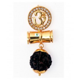 Om  Damru Rudrakasha Pendant/Energized 5 Faced Mukhi Rudraksh Shiv Shakti Kavach