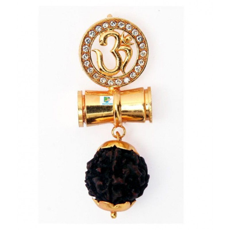 Om  Damru Rudrakasha Pendant/Energized 5 Faced Mukhi Rudraksh Shiv Shakti Kavach