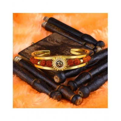Onnet Rudraksha 18K Gold Plated Brass Om Mens Kada (adjustable Size)