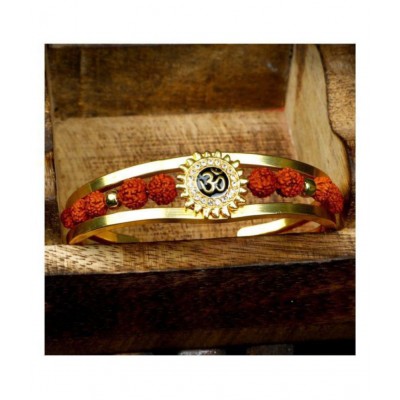 Onnet Rudraksha 18K Gold Plated Brass Om Mens Kada (adjustable Size)