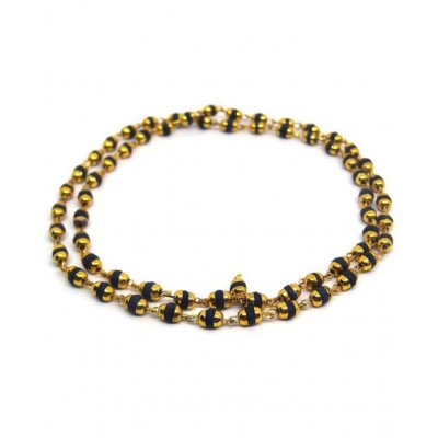 PAYSTORE 100% Original Black Tulsi Beads Mala in Brass Made Golden Self Design Caps
