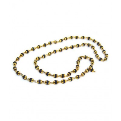 PAYSTORE 100% Original Black Tulsi Beads Mala in Brass Made Golden Self Design Caps