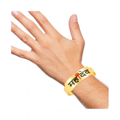 PAYSTORE 24 K Pure Brass Gold Plated Handcrafted Shiva/Mahadev/महादेव Trishul Bahubali Kada Free Size Bracelet Cuff Hand held