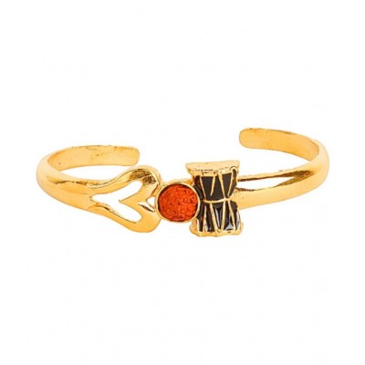 PAYSTORE 24K Gold Healing and Powerful Rudraksha Damru Trishul Shiva Adjustable Kada Bracelet for Men  (FREE SIZE)