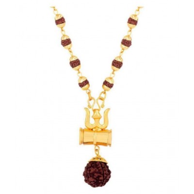 PAYSTORE 5 Mukhi Cap Rudraksha Mala With Shiv Trishul & Damru Pendant