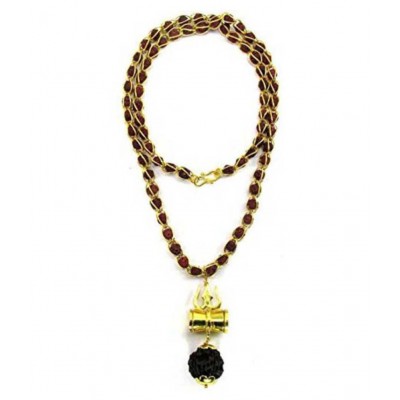 PAYSTORE 5 Mukhi Rudraksha Wired Bead Mala With Shiv Trishul & Damru Brass Necklace Brass Pendant Set PAYSTORE 5 Mukhi Rudraksha Wired Bead Mala With Shiv Trishul & Damru Brass Necklace Brass Pendant Set