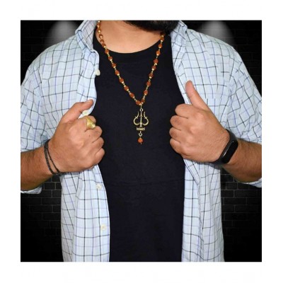 PAYSTORE Agate Golden Gold-Plated Brass, Wood Lord Shiv Trishul Locket with Panchmukhi Rudraksha Mala PAYSTORE Agate Golden Gold-Plated Brass, Wood Lord Shiv Trishul Locket with Panchmukhi Rudraksha Mala