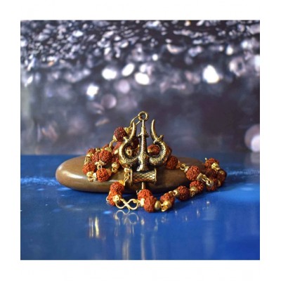 PAYSTORE Agate Golden Gold-Plated Brass, Wood Lord Shiv Trishul Locket with Panchmukhi Rudraksha Mala PAYSTORE Agate Golden Gold-Plated Brass, Wood Lord Shiv Trishul Locket with Panchmukhi Rudraksha Mala
