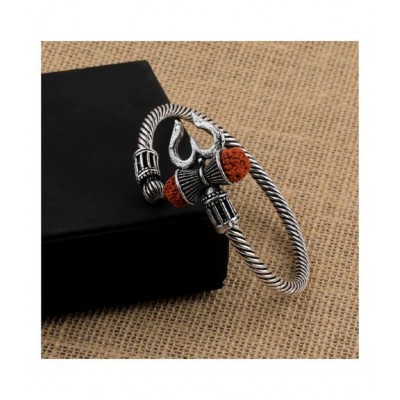 PAYSTORE Big OM Trishul Damroo Mahadev Designer Oxidized Silver Bahubali Kada Kadas Bracelet