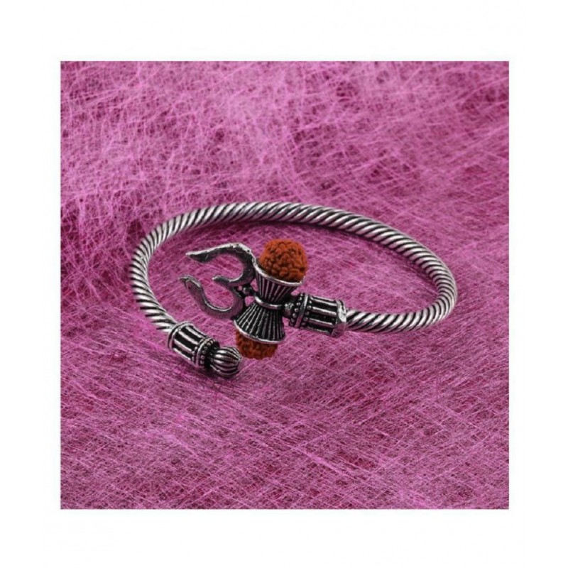 PAYSTORE Big OM Trishul Damroo Mahadev Designer Oxidized Silver Bahubali Kada Kadas Bracelet