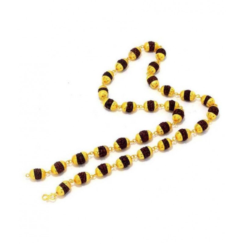 PAYSTORE Black 5 Mukhi Rudraksha Rudraksh Mala in Gold Plated Caps