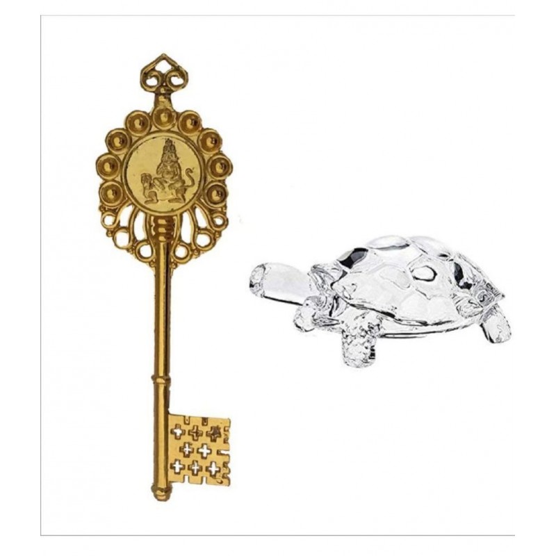 PAYSTORE Brass Vastu Fengshui Kuber Kunji Key for Money and Prosperity (Gold) / Crystal Turtle Tortoise for Feng Shui and Vastu for Career (Combo of 2)